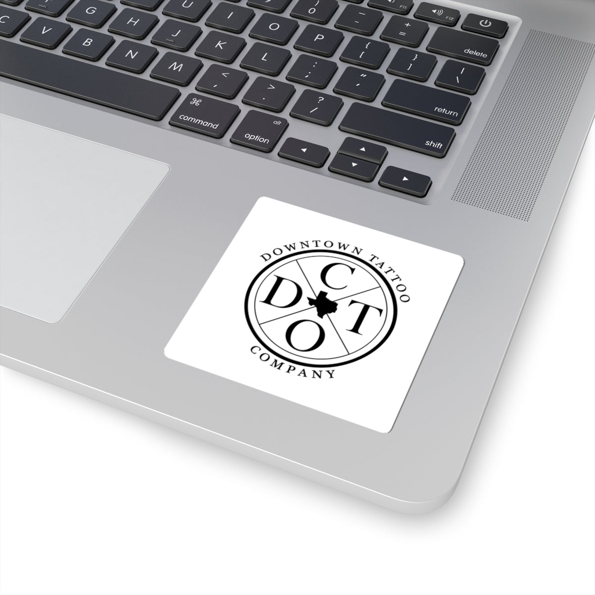 DTC round white decal shown at 3 by 3 inches