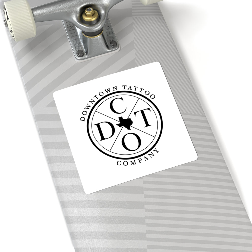 DTC round white decal shown at 6 by 6 inches