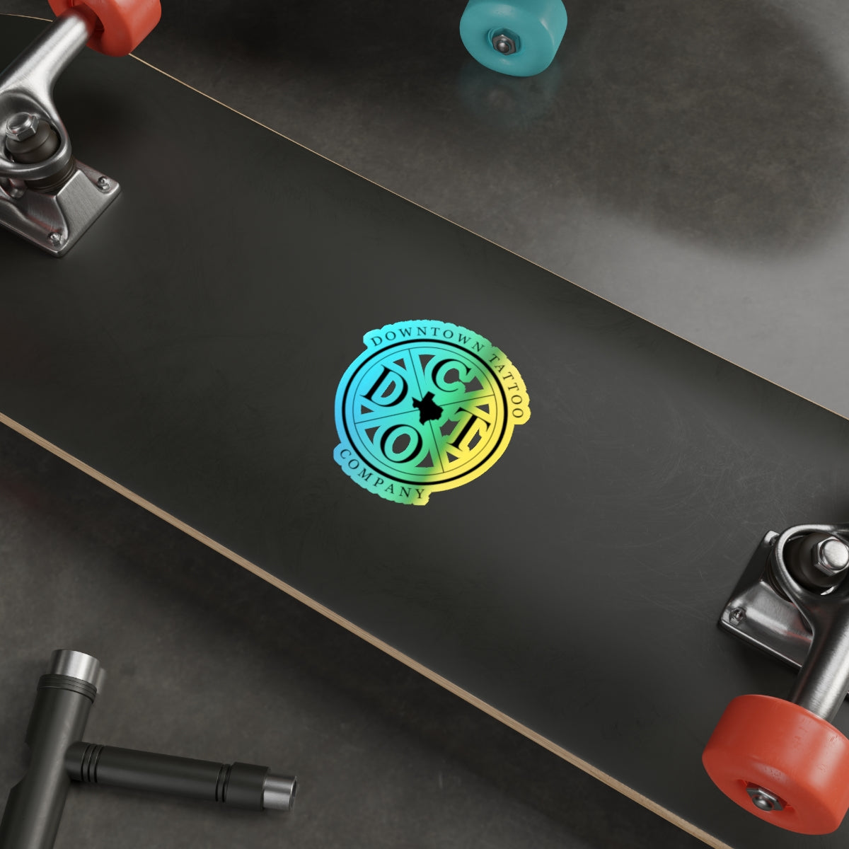 DTC round holographic decal shown at 4 by 4 inches