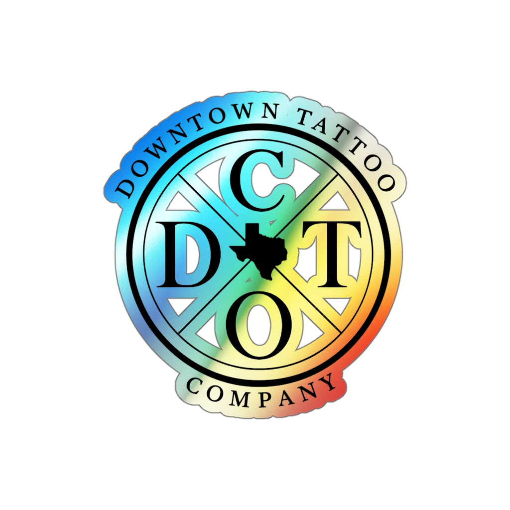 DTC round holographic decal close-up
