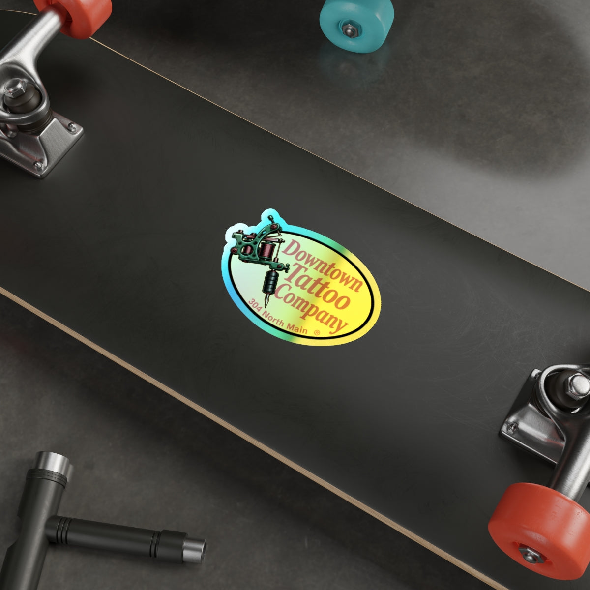 DTC vintage holographic decal shown at 5 by 5 inches