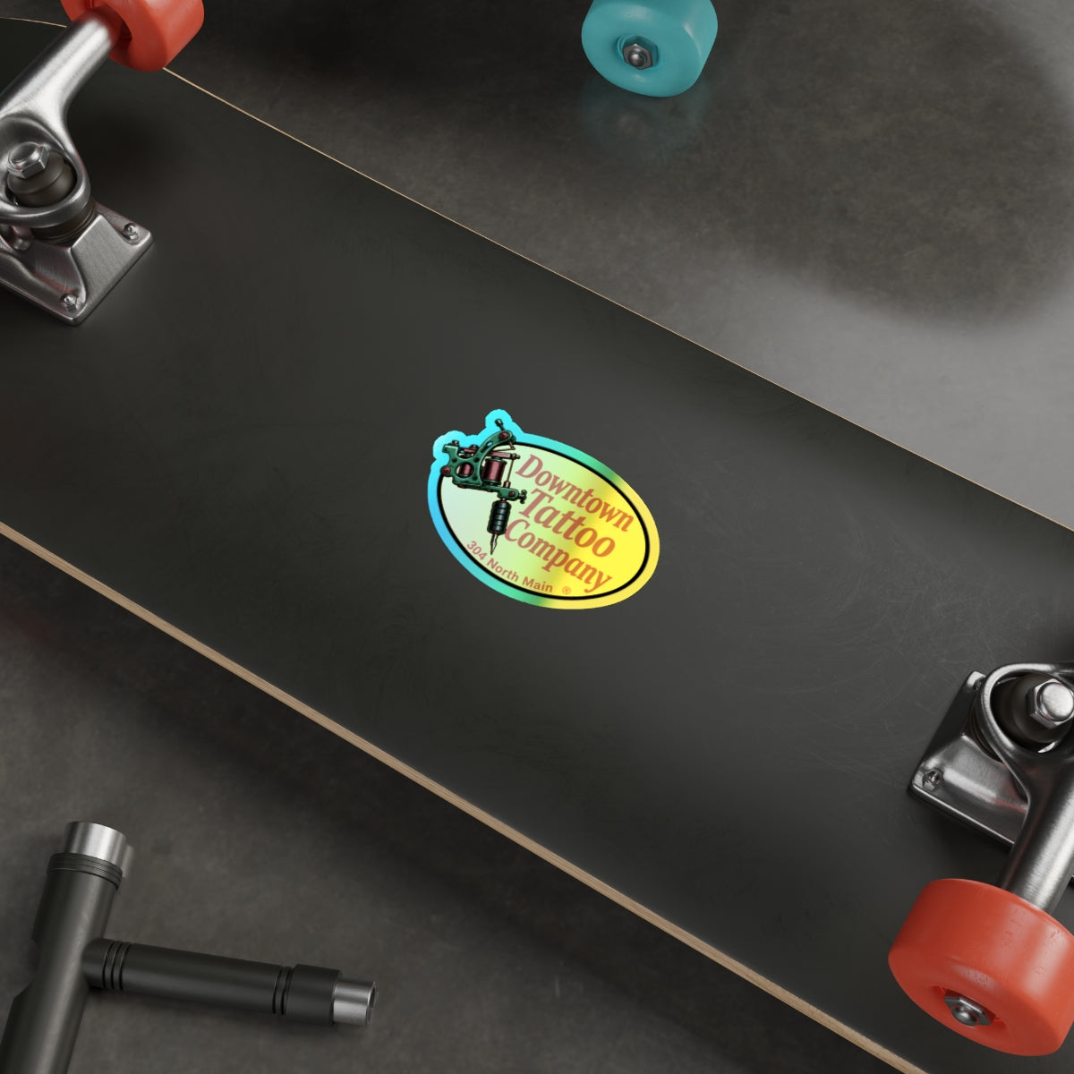 DTC vintage holographic decal shown at 4 by 4 inches