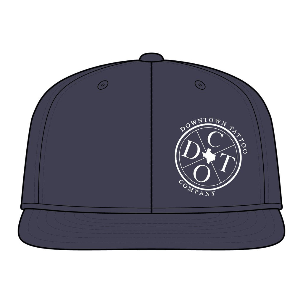 DTC round logo fitted flat-bill cap in True Navy