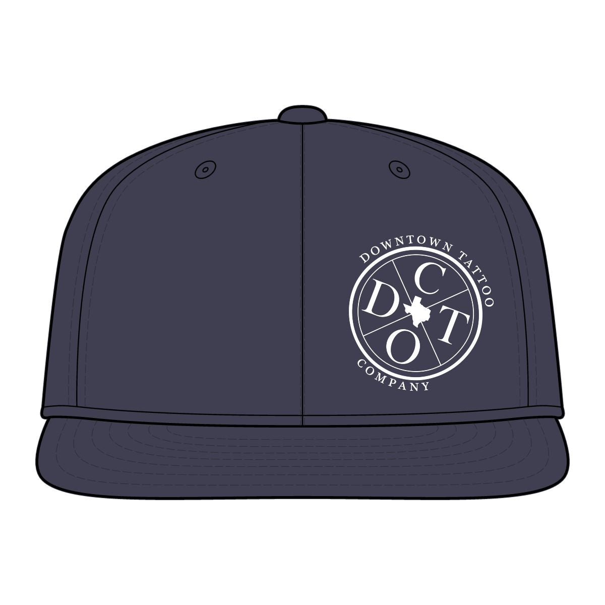 DTC round logo fitted flat-bill cap in True Navy