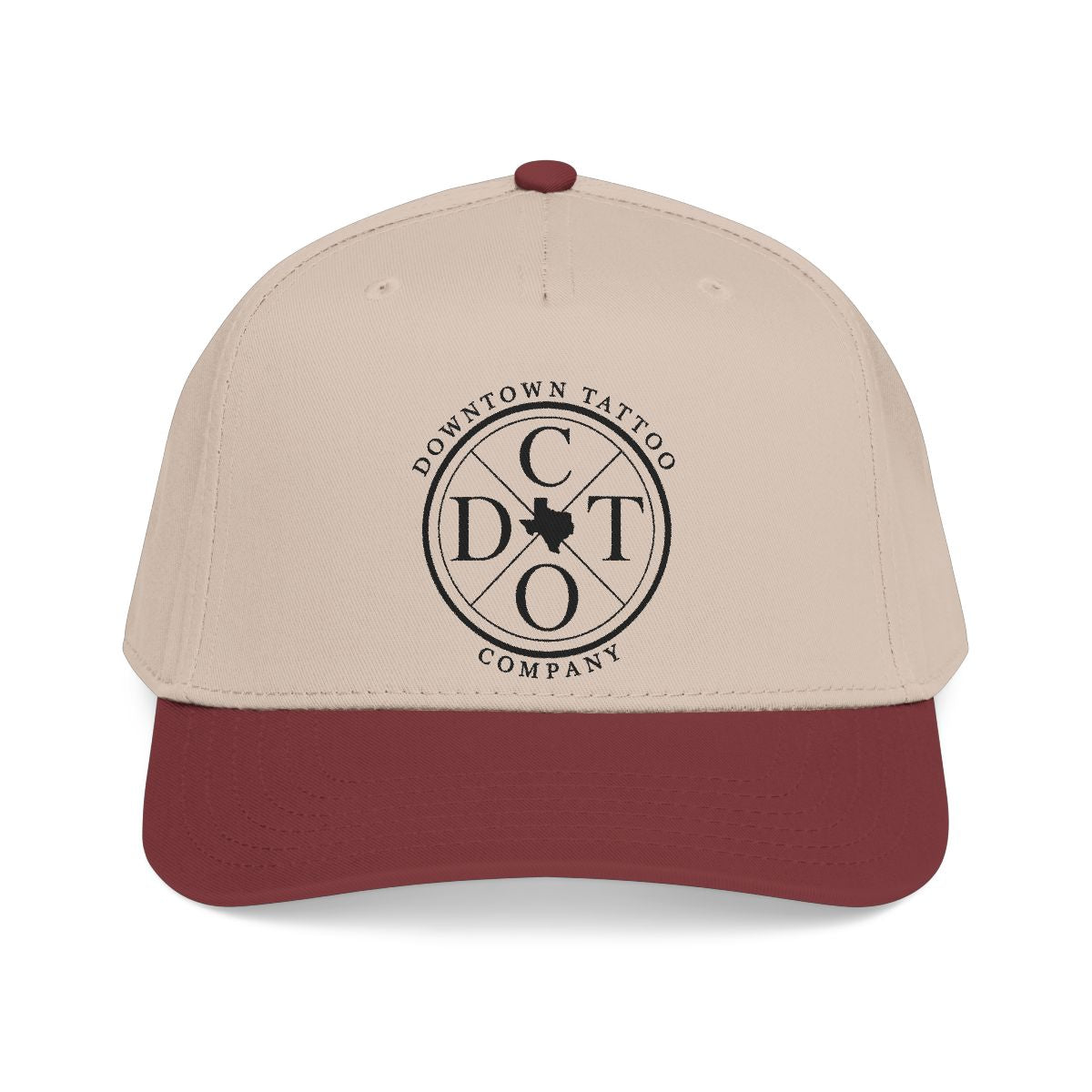 DTC round logo OTTO 31-069 snapback cap - Maroon / Khaki - Front view